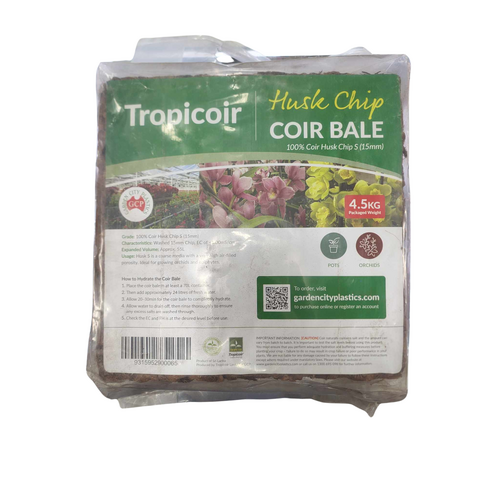 Tropicoir Husk Chip 4.5kg brick bale S 12-16mm wrapped GCP